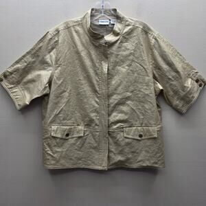 Chico's 100% Linen Gold Shimmer Catalin Jacket Size 2  US Large Short Sleeve NWT